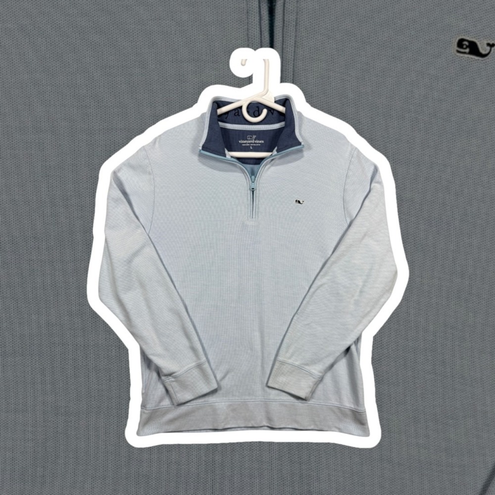 Vineyard Vines Saltwater Quarter Zip Mens Large L Light Blue 100% Pima Cotton
